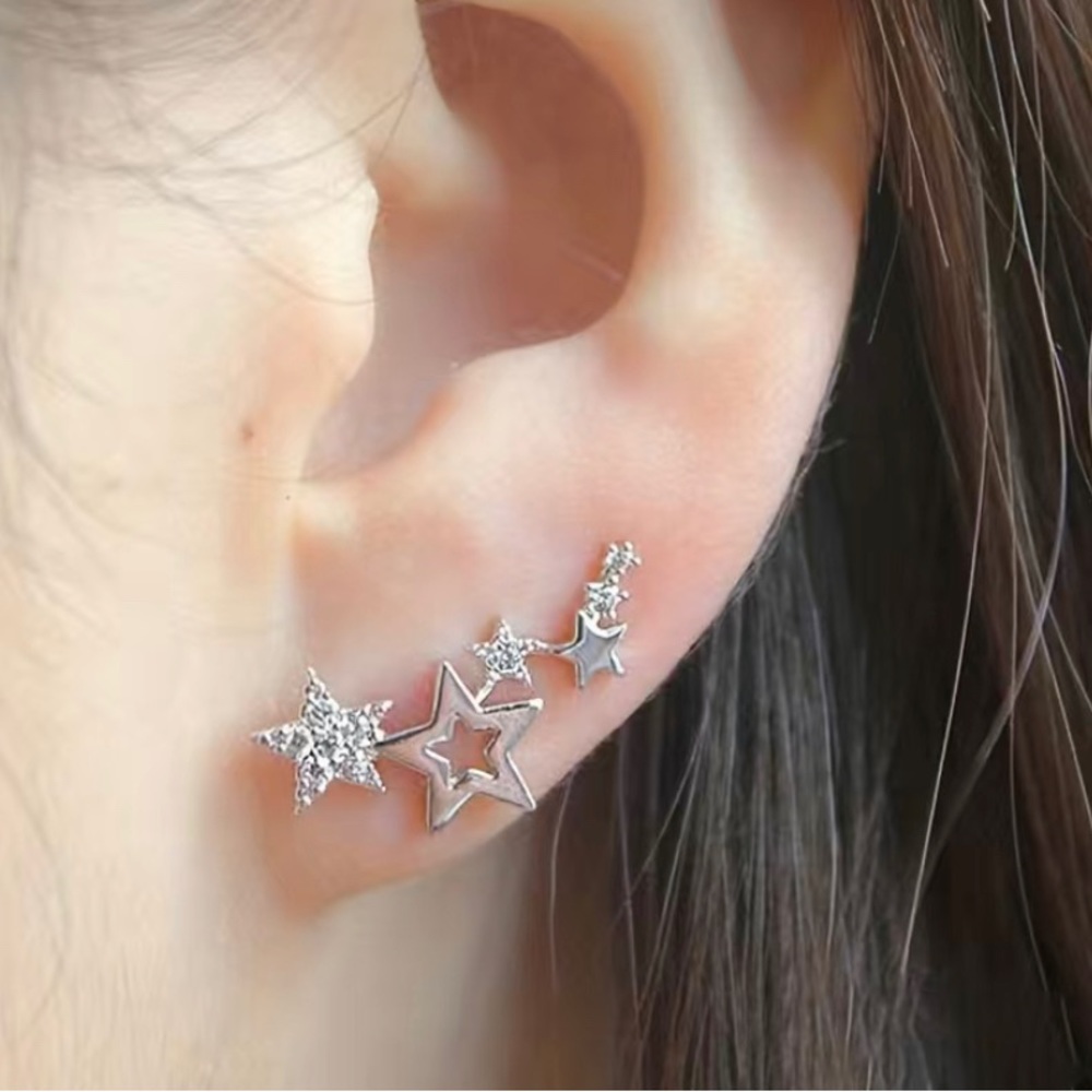 Rhinestone Star Climber Earrings